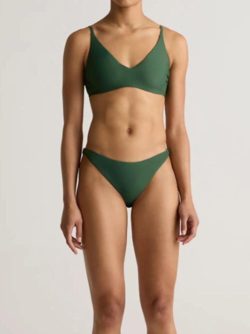 Quince Italian V-Neck Bikini Top + High Leg Bottom in Palm, Size M - NWT